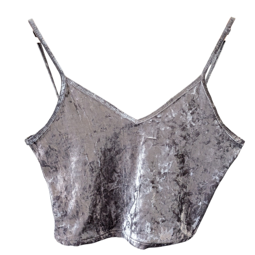 Haley & June Silver Velvet Cropped Camisole Top Whimsygoth Boho Party